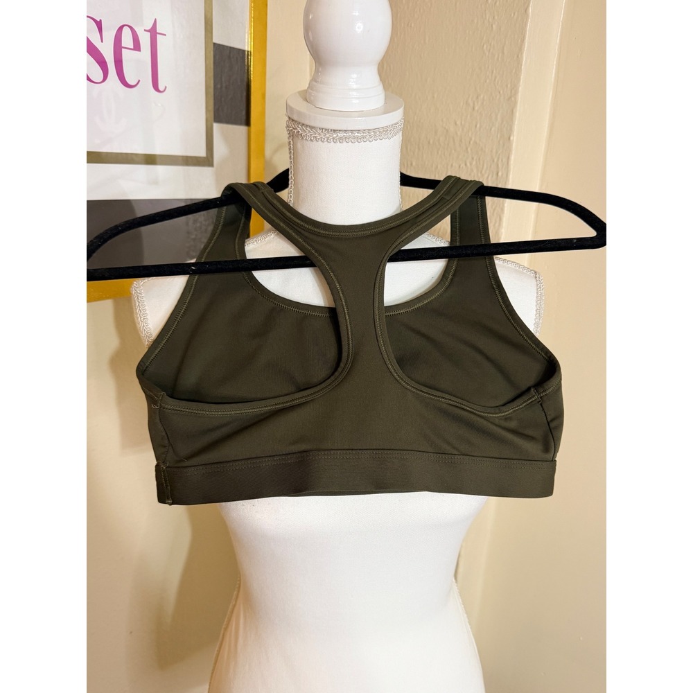 Nike Swoosh Dri-FIT Sports Bra Womens Medium Olive Green Racerback Activewear - Picture 2 of 3